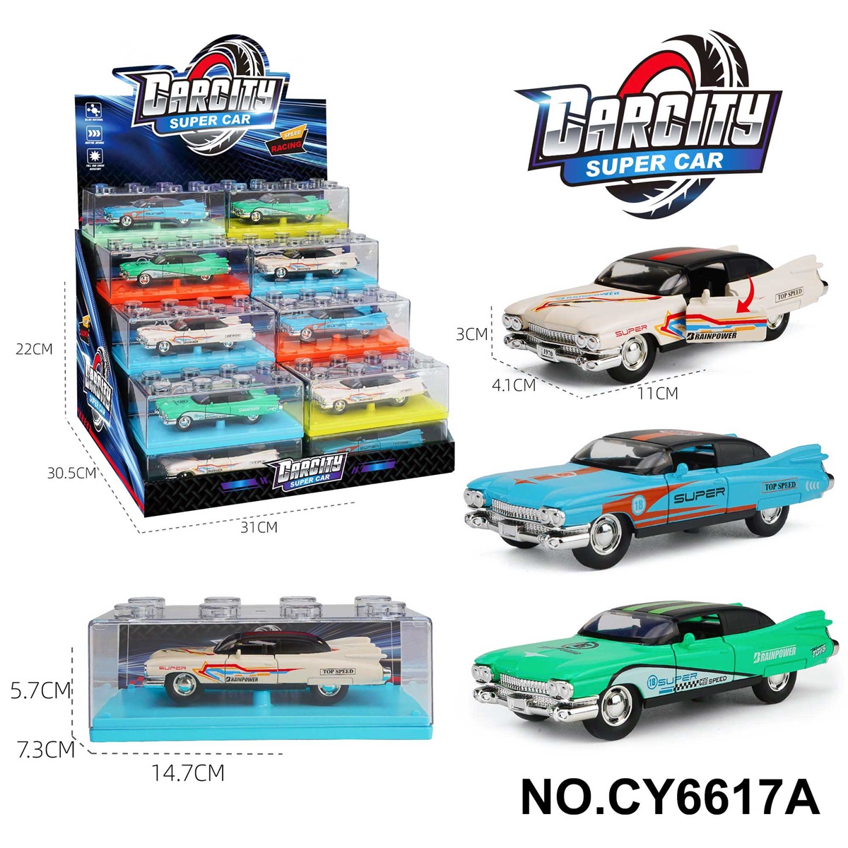 1:36 Scale Pull Back Alloy Chevrolet Classic Car Factory Edition in Gulf Blue/White/Green Three-Color Mix