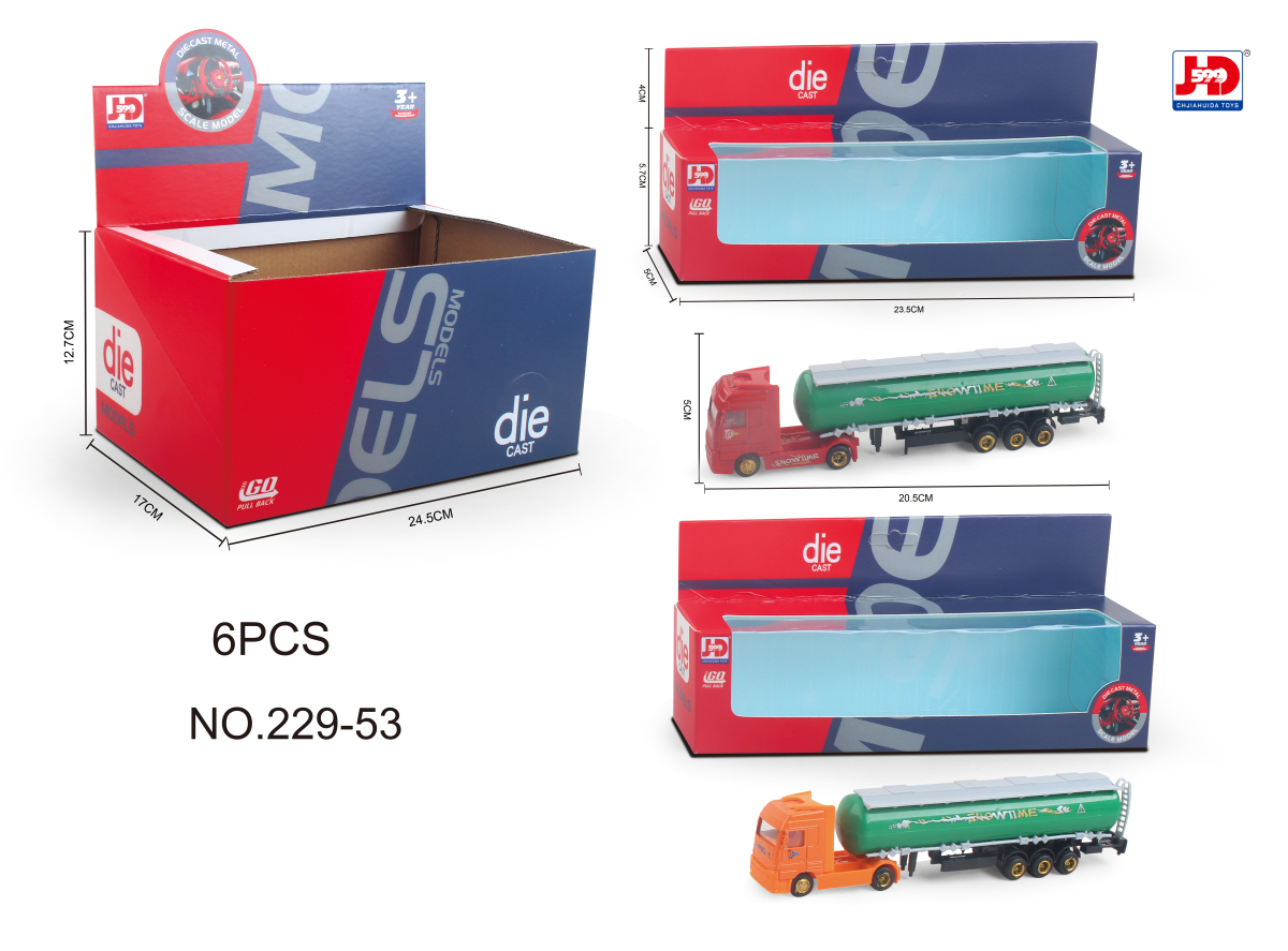 Children's Toy/6PCS Alloy Tanker Truck Head in Red and Orange
